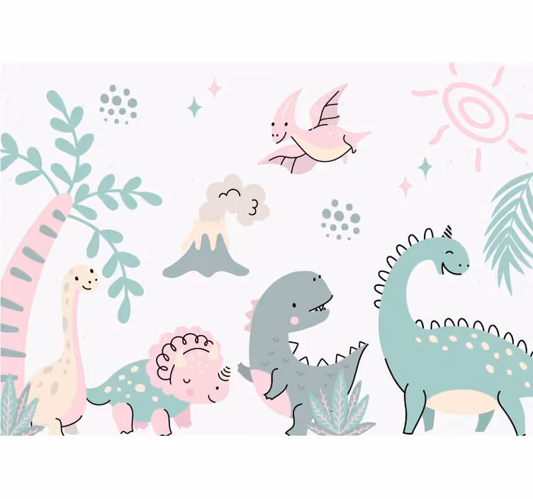 Bebeluș fototapet dinozauri pastel - TenStickers