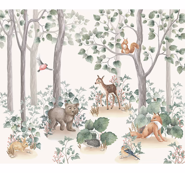 Bebeluș fototapet animalele din pădure - TenStickers