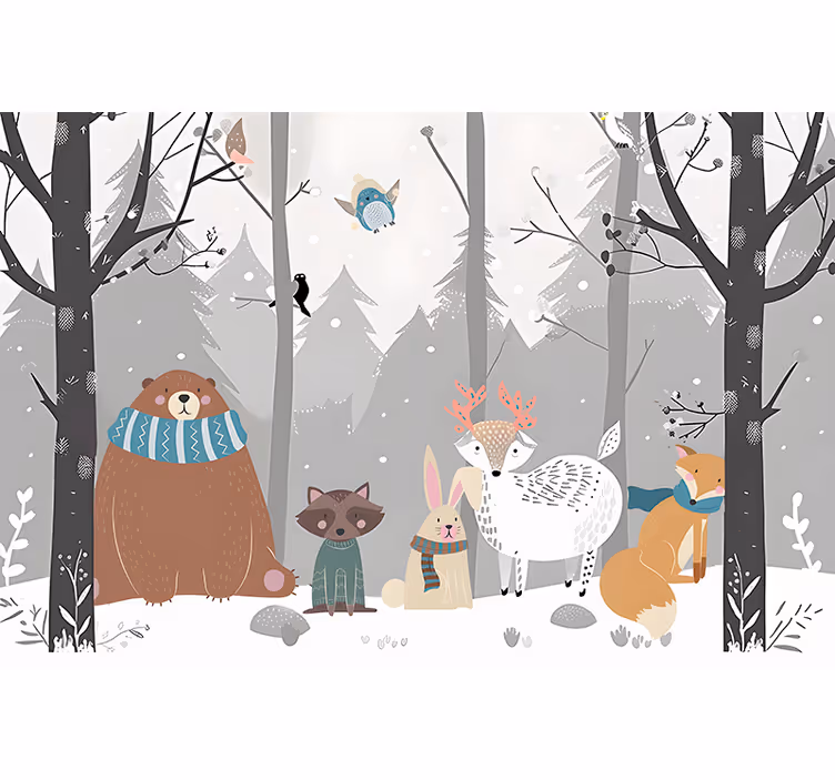 Bebeluș fototapet desen animat cu animale din pădure - TenStickers