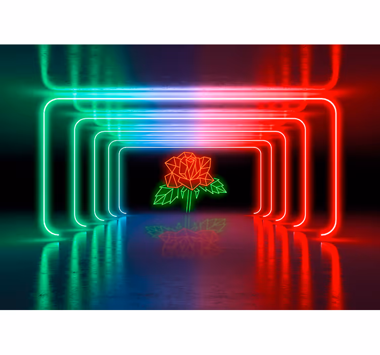 Neon rose 3d efect mural - TenStickers