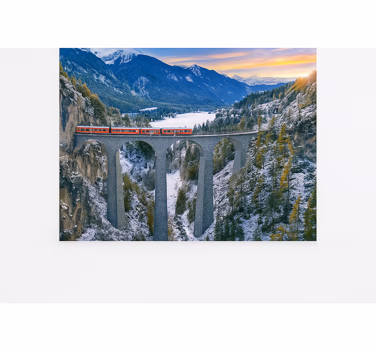 Muntele Fototapet tren elvețian pe viaductul landwasser - TenStickers
