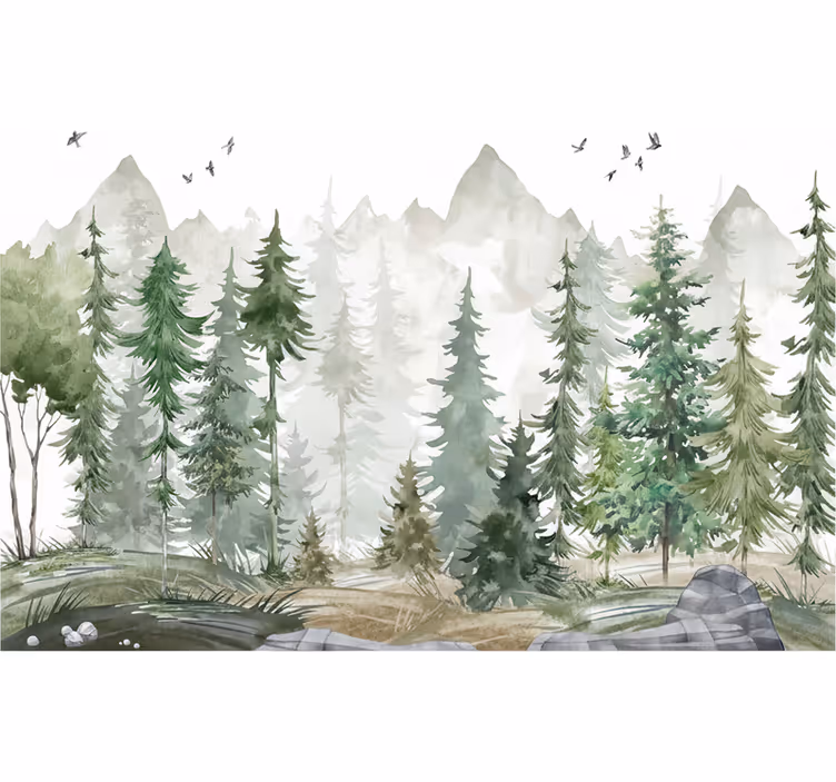 Păduri fototapet pin nordic minimalist - TenStickers