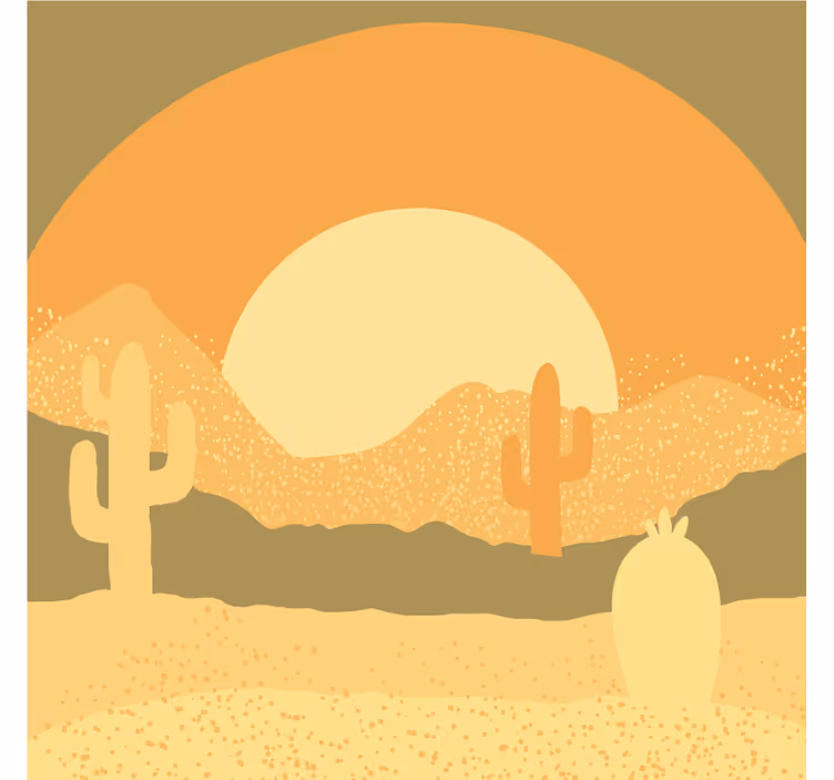 Deșert fototapet apus de soare cu siluete de cactuși - TenStickers