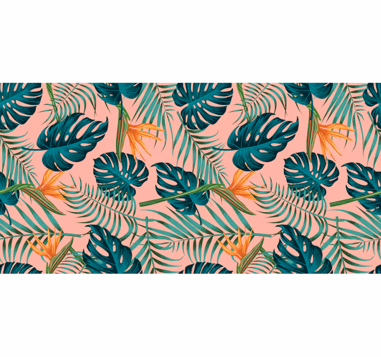 Tapet junglă acuarelă verde și roz tropicală - TenStickers