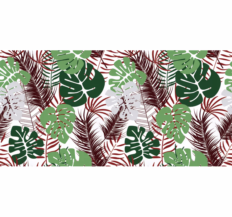 Tapet junglă frunze de monstera cu ramuri roșii - TenStickers