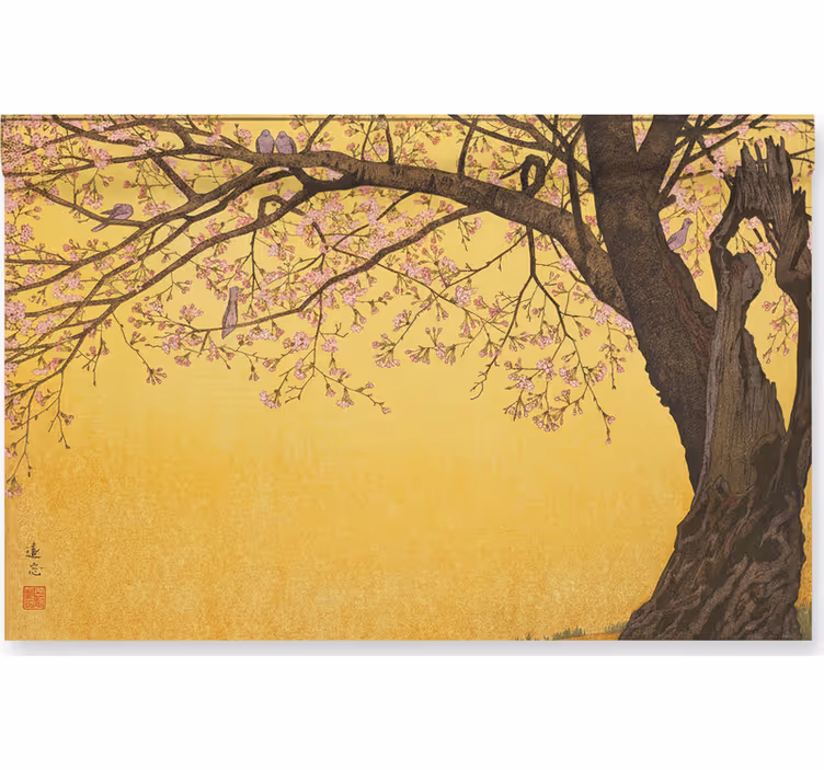 Fototapet baie copac japonez pe fundal galben - TenStickers