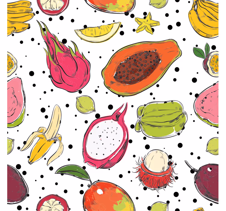 Fototapet bucătărie schiță fructe exotice colorate - TenStickers