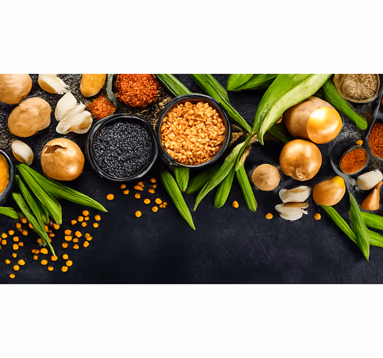 Fototapet bucătărie legume și condimente - TenStickers
