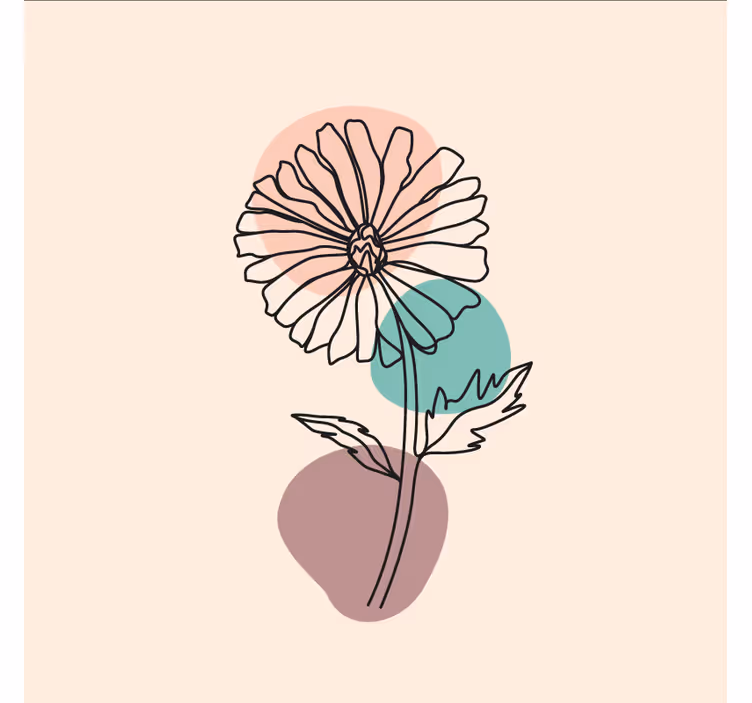 Fototapet bej design artă linie flori margarete - TenStickers