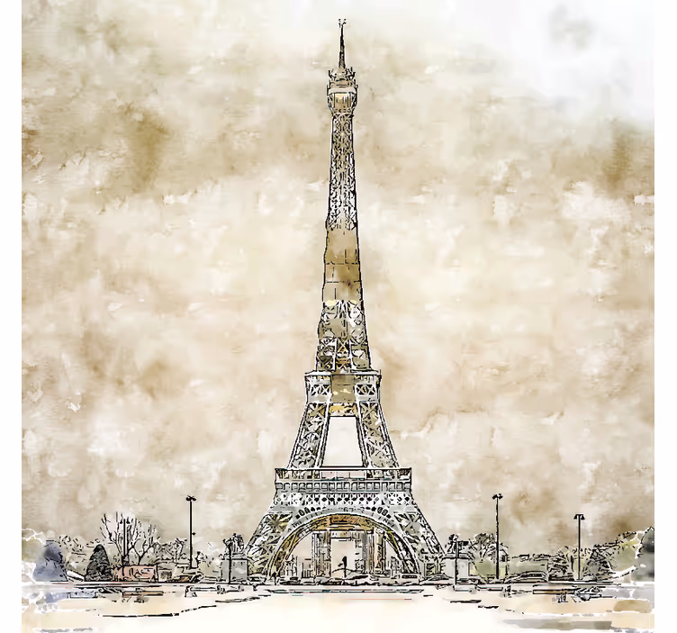 Fototapet bej cu pictură în acuarelă turn eiffel - TenStickers