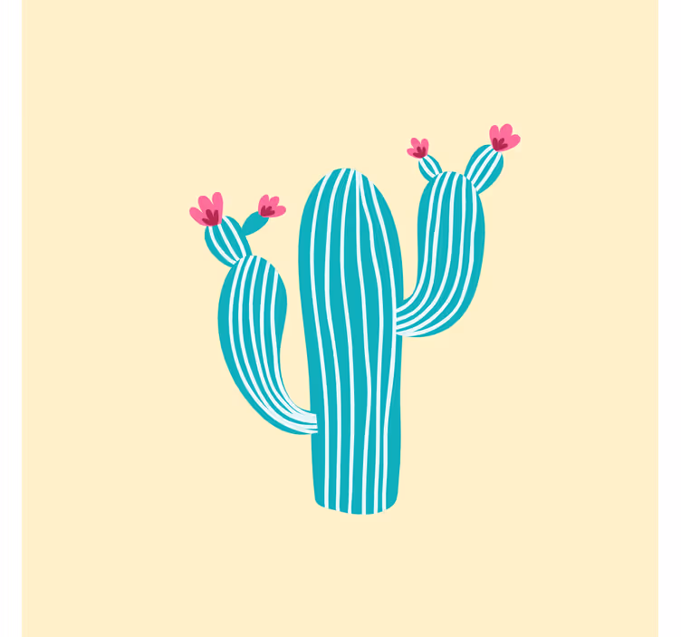 Fototapet galben cu cactuși și flori pastelate - TenStickers