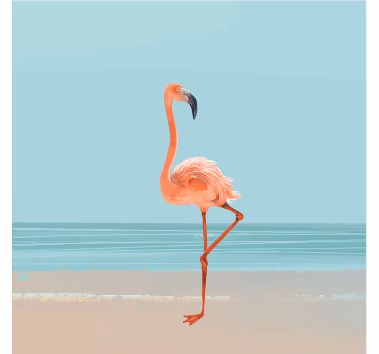 Fototapet albastru cu flamingo pe nisip - TenStickers