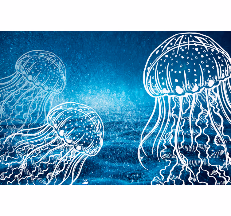 Fototapet albastru creaturi marine meduze albastre și albe - TenStickers