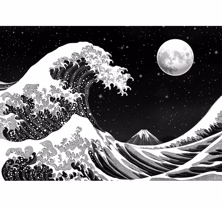 Fototapet negru valul kanagawa noaptea - TenStickers