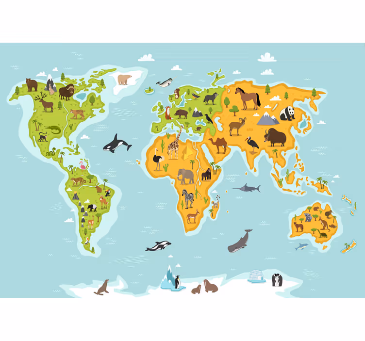 Harta lumii animale mural - TenStickers