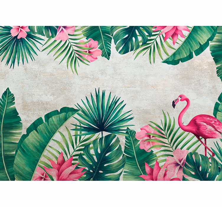 Pictură murală de natură flamingo și palmieri - TenStickers