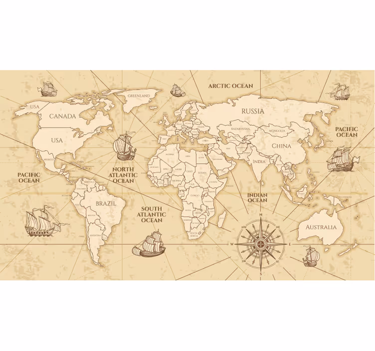 Mural de perete retro worldmap sepia - TenStickers
