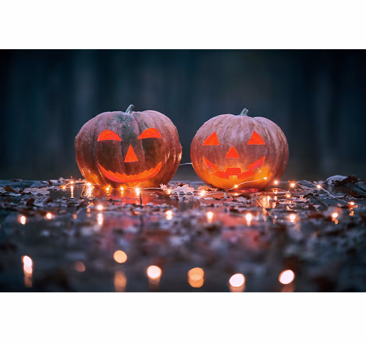 Fototapet Halloween strălucire de dovleac gravată - TenStickers