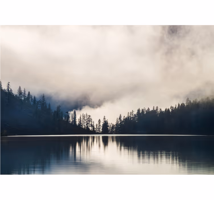 Fototapet peisaje reflecție în pădurea cețoasă - TenStickers