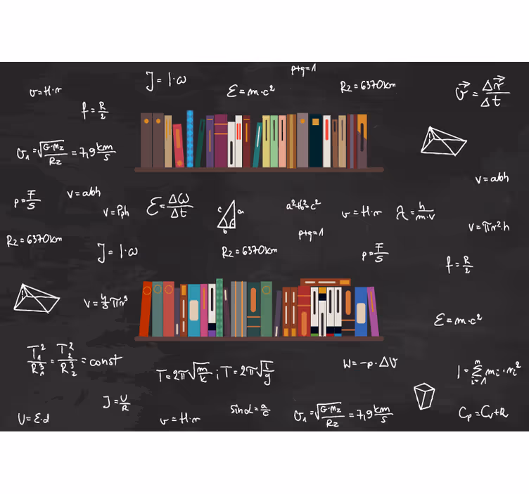 Mural de perete pentru rafturi pentru cărți și formule matematice - TenStickers