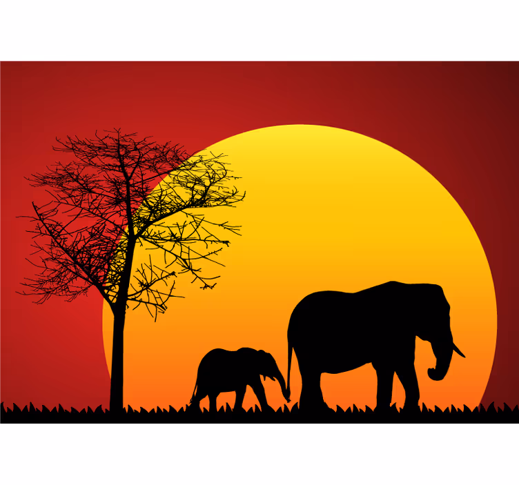 Fototapet animale elefanți în timpul amurgului - TenStickers