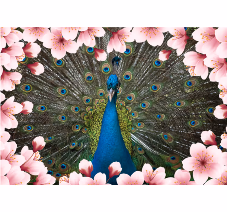 Pauni de animale 3d cu flori mural de perete 3d - TenStickers