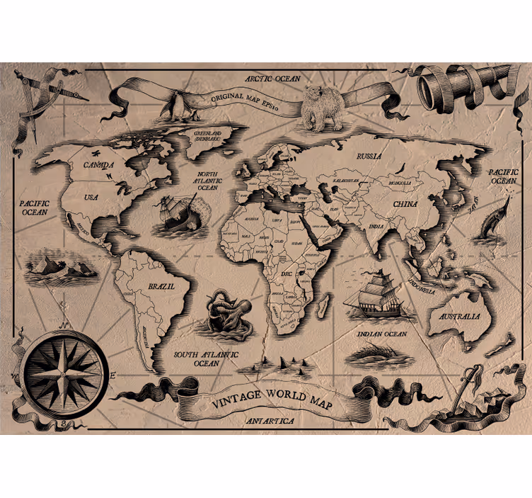 Fototapet harta lumii hartă mondială vintage - TenStickers