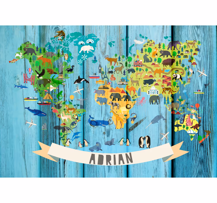 Fototapet harta lumii hartă interactivă cu animale - TenStickers