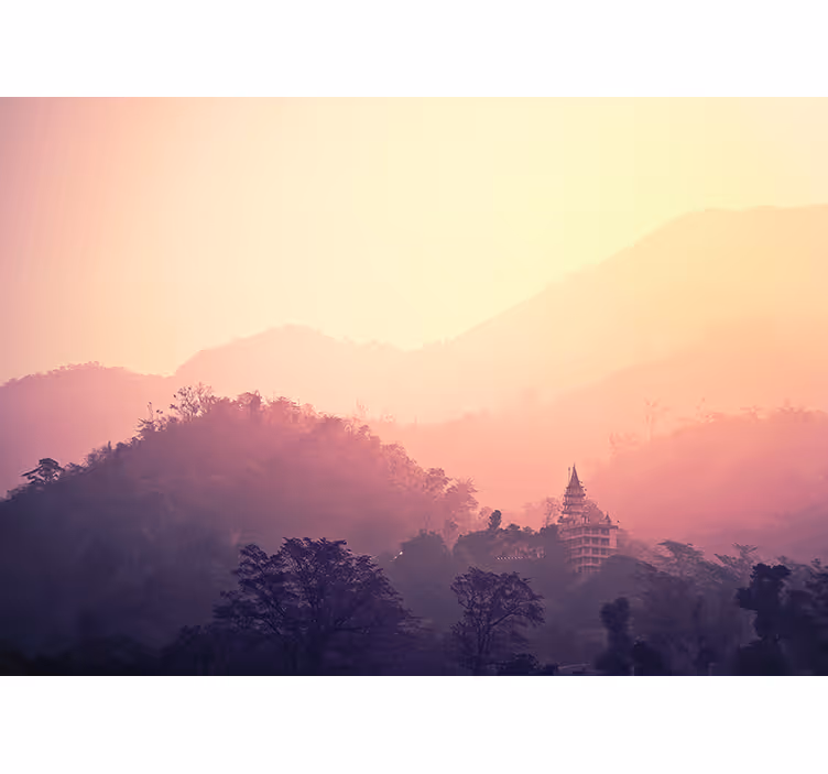 Fototapet natura vedere la templul de munte - TenStickers