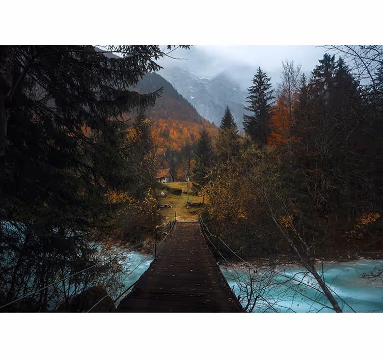 Fototapet peisaje calea podului de lemn - TenStickers
