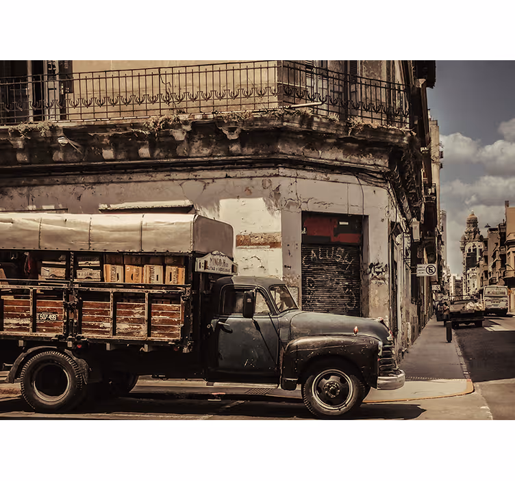 Fototapet de oraș strada camionului vintage - TenStickers