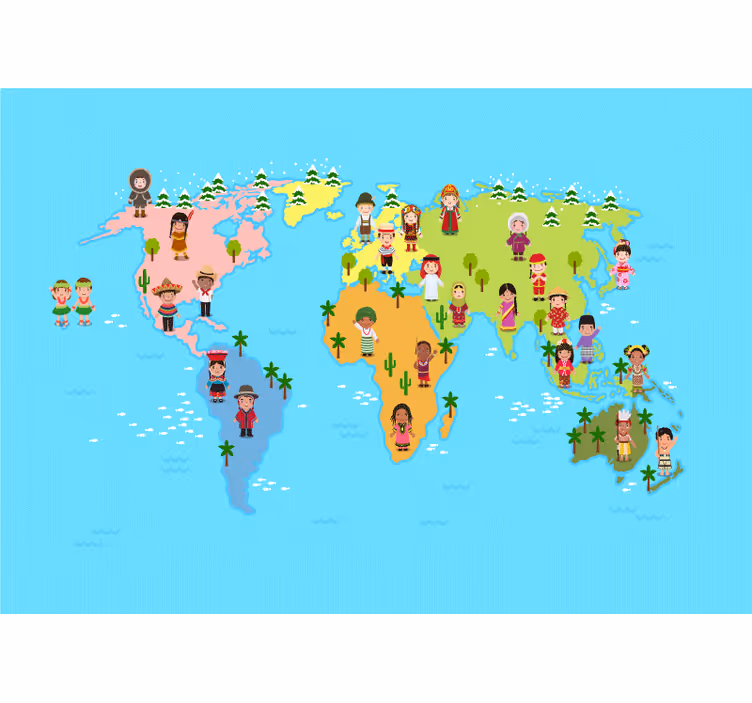 Personaje pentru copii harta lumii murală - TenStickers