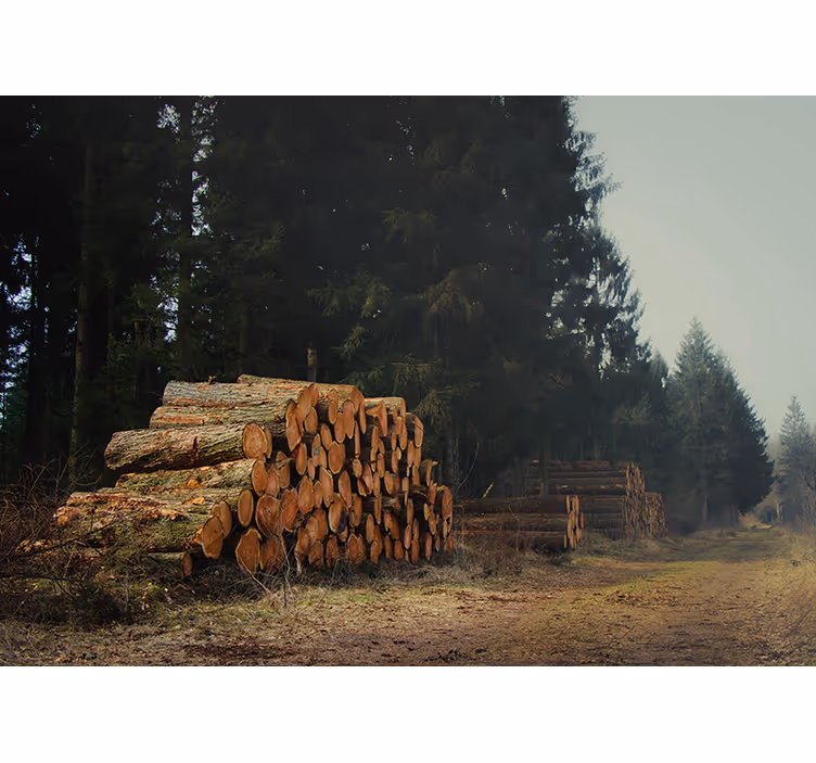 Păduri fototapet stive de cherestea în pădure - TenStickers
