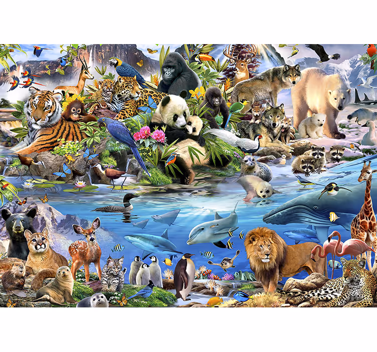 Fototapet pentru copii scena de safari cu animale sălbatice - TenStickers