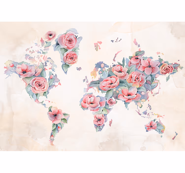 Picturi murale de flori hartă florală a lumii - TenStickers