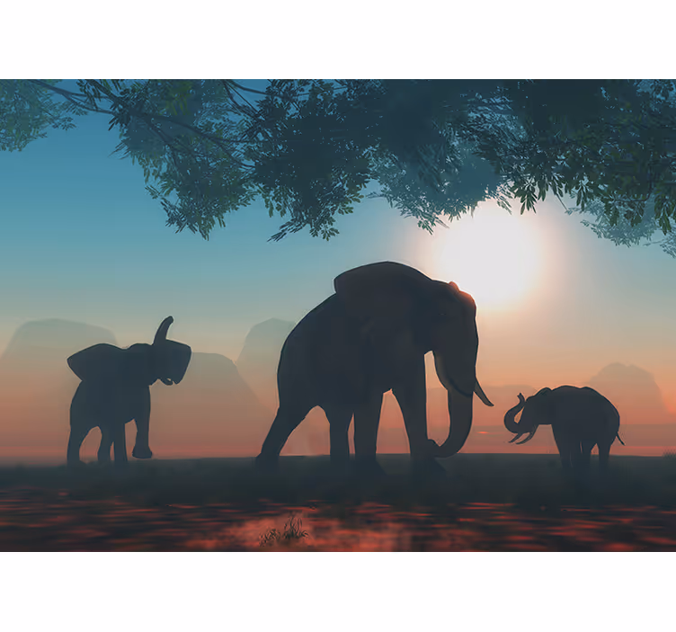 Fototapet animale siluete de elefanți la amurg - TenStickers