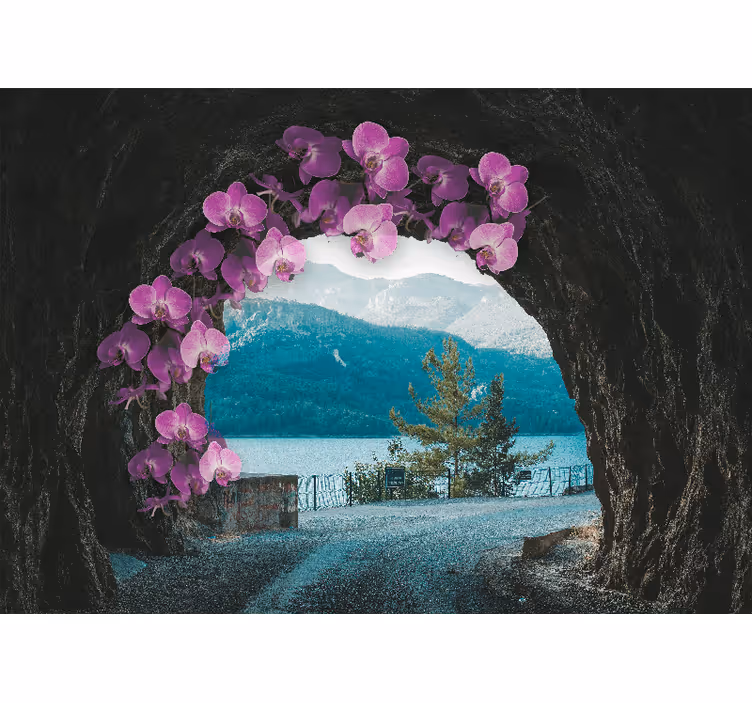 Fototapet cu flori orhidee încadrată peisaj - TenStickers
