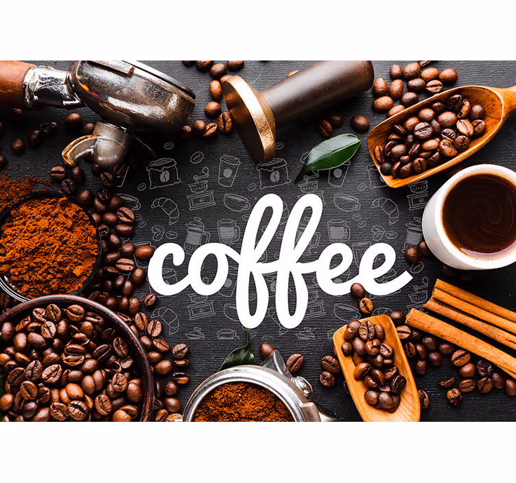 Murală de perete cu ingrediente și ustensile pentru cafea - TenStickers
