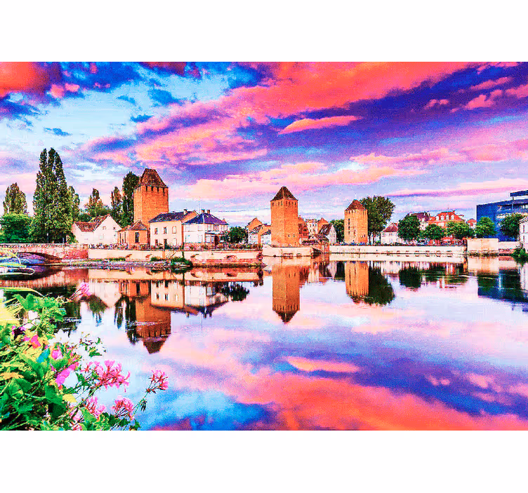 Fototapet de oraș reflecție apus de soare la strasbourg - TenStickers