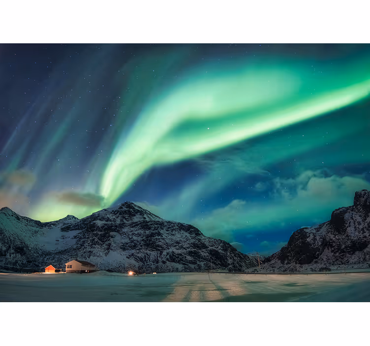 Pictura murală aurora boreală în natura iernii - TenStickers