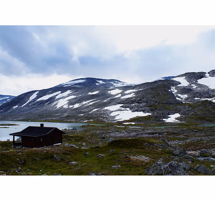 Fototapet peisaje refugiu la lacul montan - TenStickers