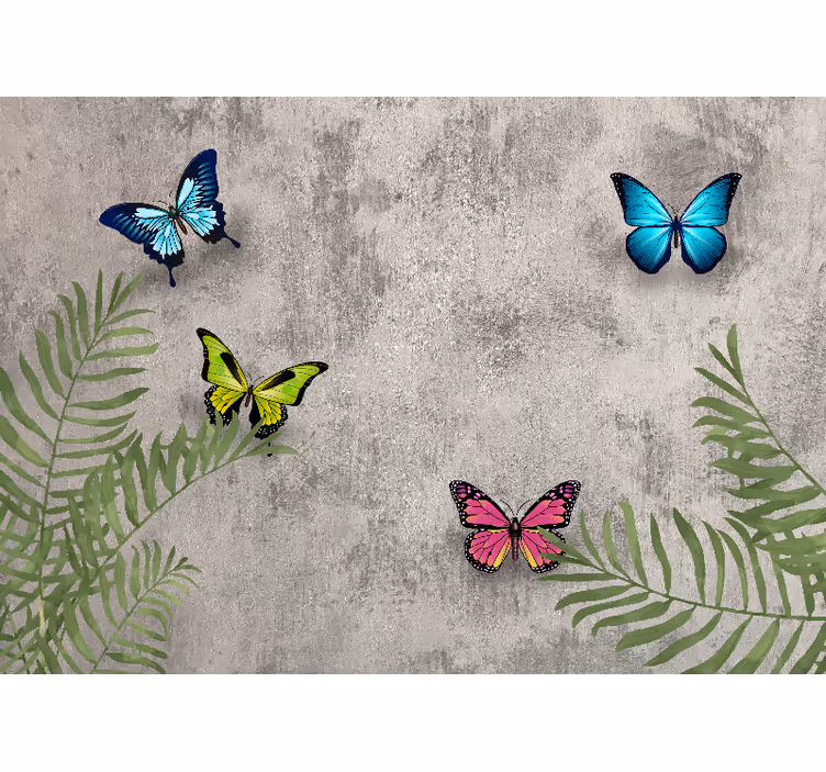 Mural de fluturi din beton și piatră de plante - TenStickers