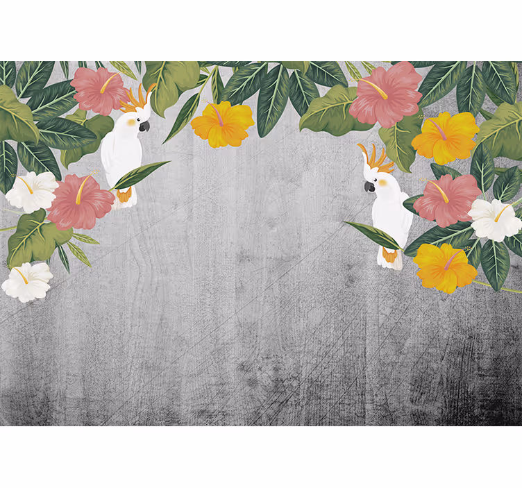 Fototapet animale cadru floral cu cacadu - TenStickers