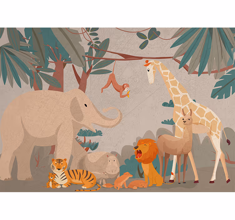 Fototapet animale adunarea animalelor din safari - TenStickers