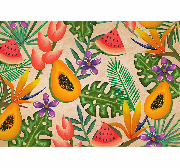 Fototapet cu flori modele de fructe tropicale - TenStickers
