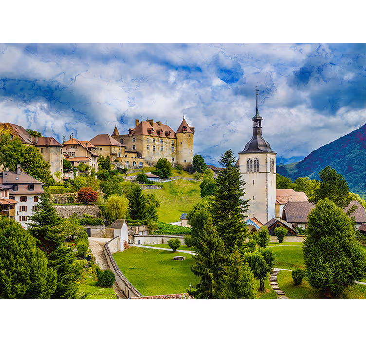 Oraș medieval în murală gruyeres - TenStickers