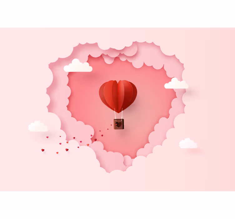 Fototapet dragoste balon cu aer cald în formă de inimă - TenStickers