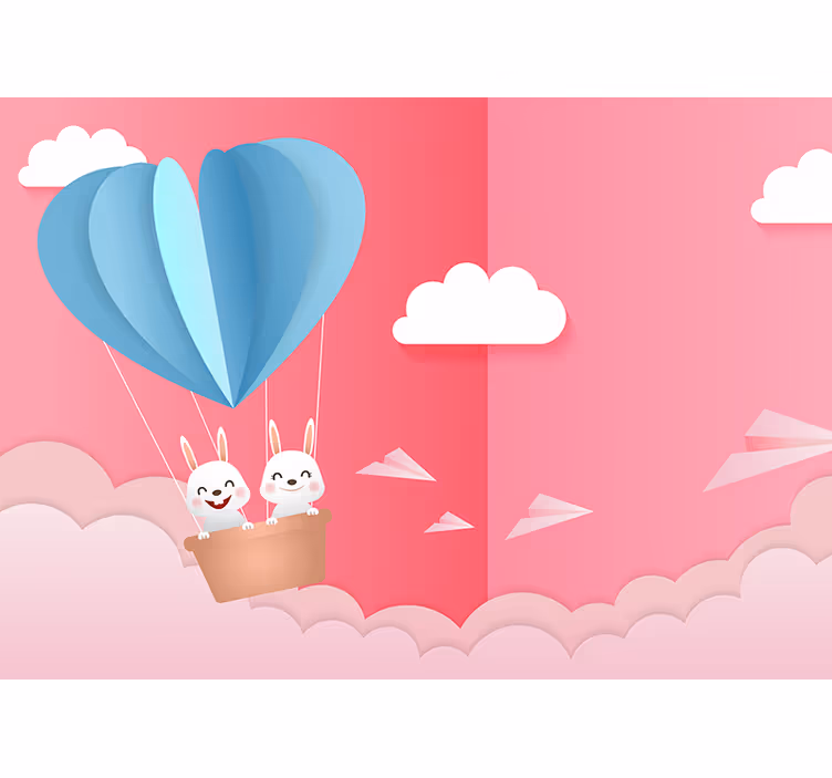 Fototapet dragoste balonașe și iepurași - TenStickers