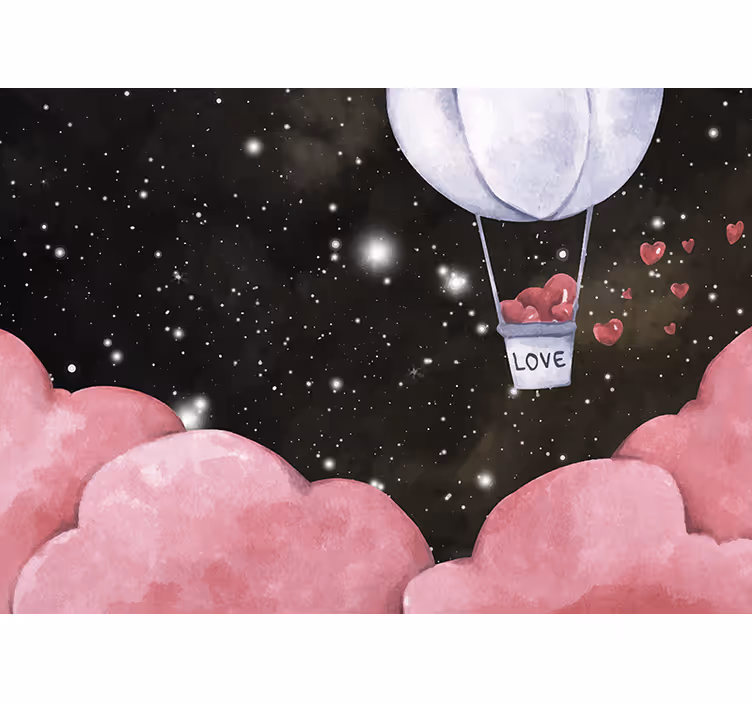 Fototapet dragoste călătoria balonului inimă - TenStickers