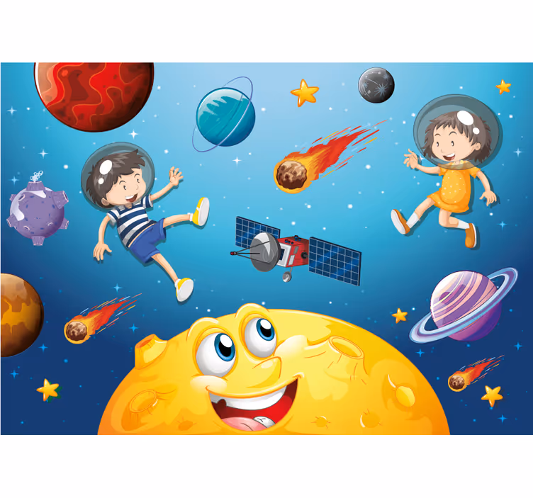 Desene animate copii care se joacă în spațiu picturi murale - TenStickers